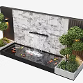 Decorative Water Fountain With Marble Wall Water Flow Koi Fish And Green Plants