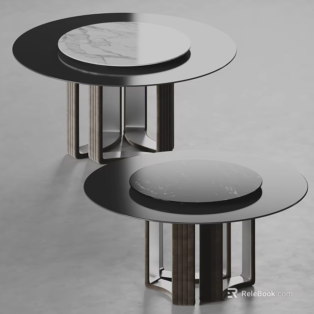 Elegant Modern Round Dining Tables With Marble Tabletop And Metal Base 3d model