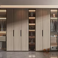 Modern Wardrobe Interior Design With Glass Doors Wooden Panels Shelves And Hanging Areas