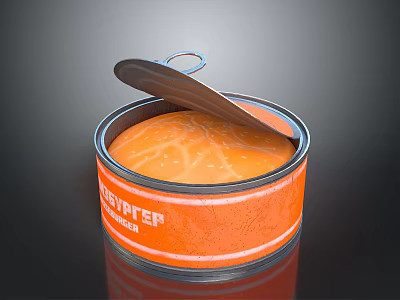 Open Sealevel Tuna Can With Orange Fish Meat And Opened Lid 3d model