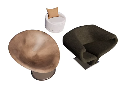 Stylish Accent Chairs Brown White Dark Green Round Curved Designs with Metal Bases 3d model