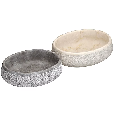 Oval Stone Washbasins Two Gray And Off White With Textured And Marble Patterns Bathroom 3d model