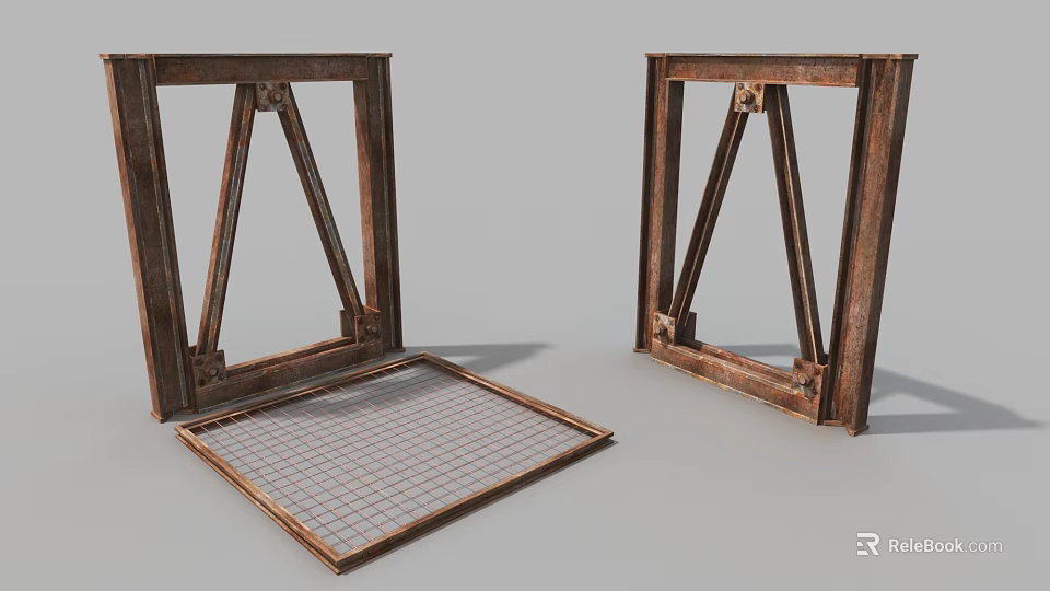 Industrial Metal Frames With Rusted Structure And Grid Plate For Heavy Duty Use 3d model 