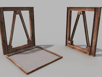 Industrial Metal Frames With Rusted Structure And Grid Plate For Heavy Duty Use 3d model