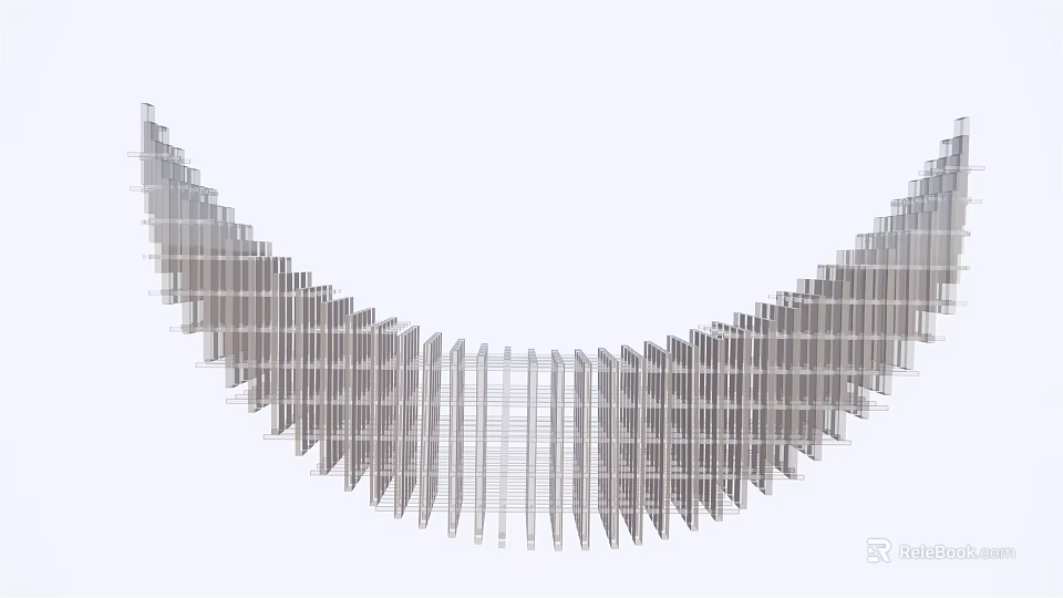 Modern Style Metal Sculpture With Neatly Arranged Slender Strips In Curved Design 3d model 