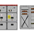Industrial Equipment Control Cabinets With Warning Signs And Glass Door Storage Units