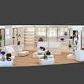 Luxury Boutique Interior With White Display Shelves Handbags Green Plants Mannequin And Wooden Flooring