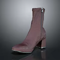 Fashionable Brown Leather Ankle Boots with Side Zipper and Block Heel Design