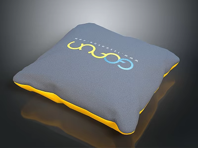 Gray Cushion With Yellow Edges And Colorful Logo For Daily Use 3d model