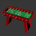 Red Frame Foosball Table With Green Playing Surface Player Rods And Soccer Goals