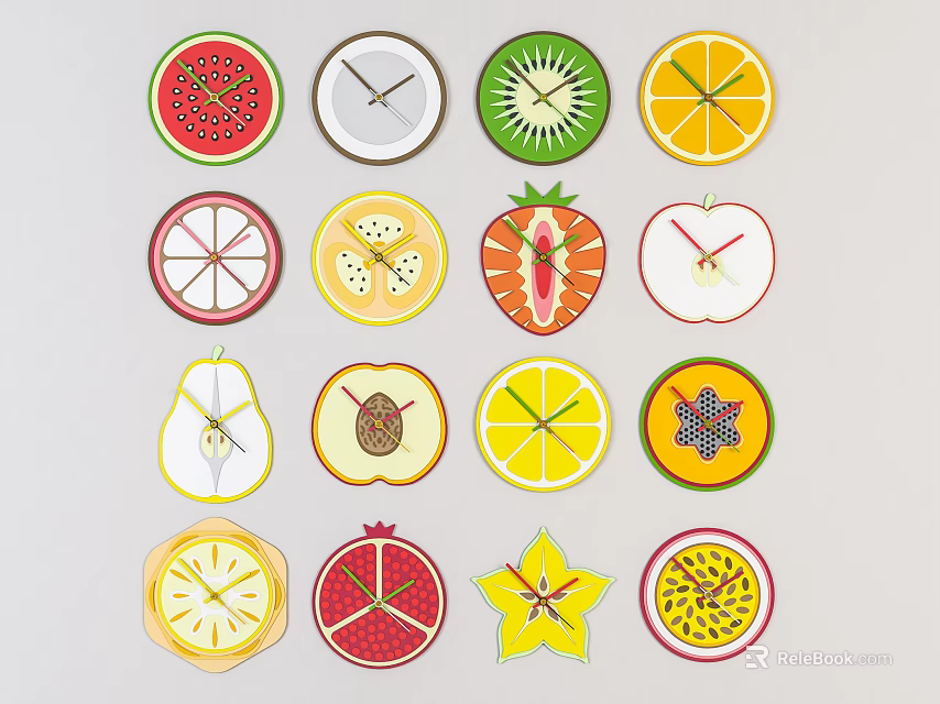Creative Clock Design Featuring Various Colorful Fruit Slices as Clock Face 3d model