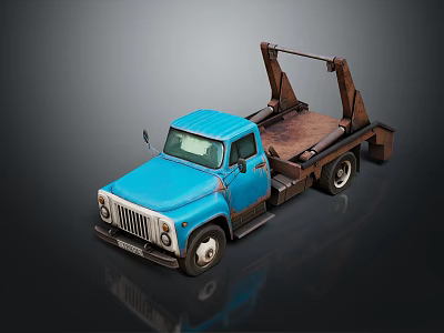 Blue Tow Truck With Flatbed And Crane For Vehicle Recovery 3d model