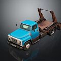 Blue Tow Truck With Flatbed And Crane For Vehicle Recovery