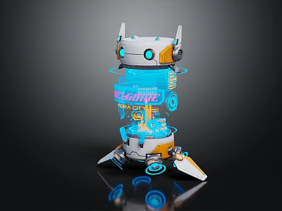 Smart Machine With Metallic Exterior Blue Glowing Mechanical Components And Reflective Base 3d model