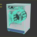 White and Blue Front Loading Washing Machine with Transparent Door and Control Panel Knobs 3d model