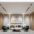 Modern Conference Room Interior With Green Chairs Sofa Coffee Table And Decorative Painting
