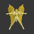 Golden Mythical Warrior Figure With Spiral Patterned Wings And Outstretched Arms