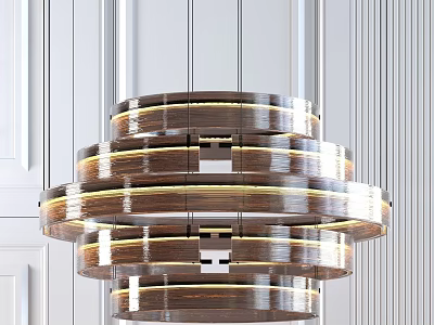 Multi Layer Circular Chandelier With Modern Wooden Metal Design And LED Light Strips 3d model
