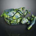 Wood Stone Broken Sphere With Cracked Surface Green Gray Texture And Scattered Fragments