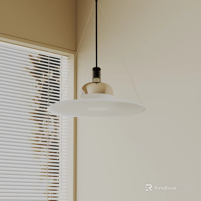 Modern Minimalist Pendant Light With White Shade And Metal Base In Interior With Window Blinds 3d model 