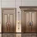 Elegant Metal Double Doors With Carved Patterns And Wall Lamp Interior 3d model