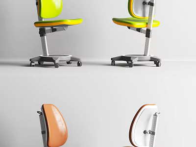 Modern Leisure Chair With Green Orange And White Colors Adjustable Design And Wheels 3d model