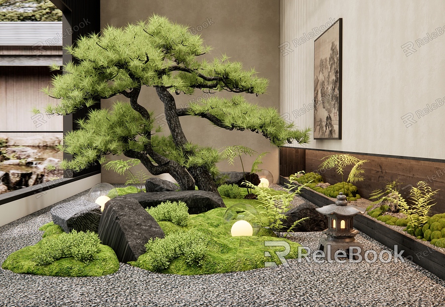 New Chinese-style Interior Landscape Landscape Pine Tree Bryophytes Micro-terrain Stone Landscape Stone Plant Landscape model