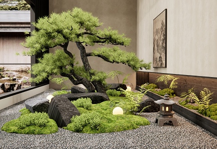 New Chinese-style Interior Landscape Pine Tree Bryophytes Micro-terrain Stone Landscape Stone Plant Landscape 3d model