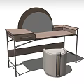 Modern Stylish Dressing Table With Beige Top Circular Mirror Metal Frame And Stool 3d model