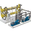 Advanced Industrial Equipment Featuring Yellow Pipes Blue Pumps Control Panel And Metal Frames