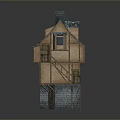 Traditional Medieval Cottage With Timber Frame Stone Base Gray Tiled Roof And Chimney