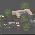 Modern Shipping Container Buildings With Outdoor Terraces Seating And Trees