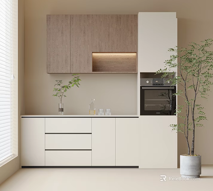 Modern Kitchen Cabinets With Light Dark Tones And Oven 3d model 