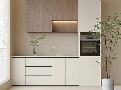 Modern Kitchen Cabinets With Light Dark Tones And Oven 3d model