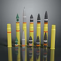 Display Shelves with Bullets of Various Sizes and Colors Yellow Green Gray Black