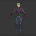 3D Model Of Male Tactical Character In Gray Uniform With Brown Cap And Black Gloves