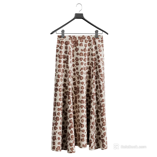 Stylish Long Leopard Print Skirt With Brown And Beige Spots Pattern 3d model 