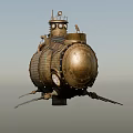 Detailed Vintage Bronze Yacht Featuring Classic Propeller Portholes And Retro Design