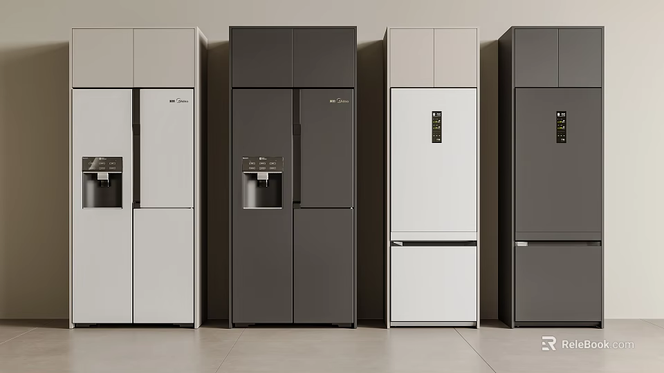 Sleek Modern Refrigerator Designs In White And Gray Colors For Kitchen Home Appliances 3d model 