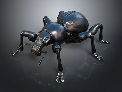 Black Metallic Beetle Sculpture With Detailed Legs Antenna And Reflective Surface 3d model