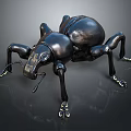Black Metallic Beetle Sculpture With Detailed Legs Antenna And Reflective Surface