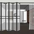 Modern Black Frame Mesh Folding Door For Interior Room Partition With Curtain 3d model