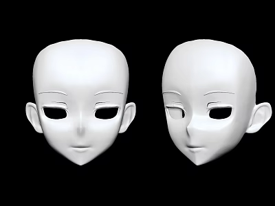 Two White Human Head Models With Front And Side Views In Minimalist Design 3d model