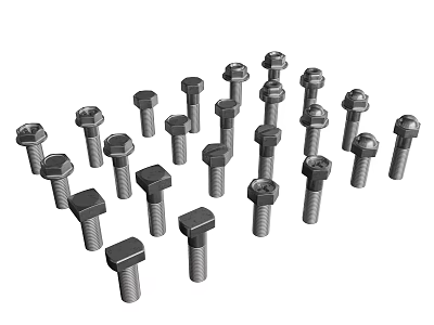 Various Hardware Bolts in Different Sizes and Shapes for Industrial Use 3d model
