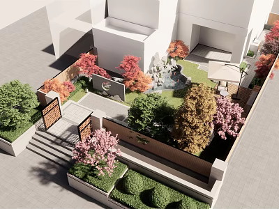 Garden Landscape Design With Colorful Trees Rock Formations Water Feature And Greenery 3d model