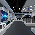 Modern Exhibition Hall With Printer Displays And Electronic Devices Showcase 3d model
