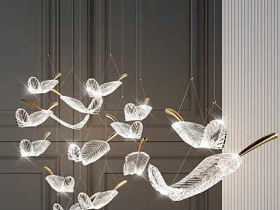 Modern Crystal Chandelier With Butterfly Shaped Hanging Crystals And Golden Accents 3d model