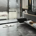 Modern Bathroom Interior Design With Glass Partition Shower Area Blinds Toilet And Vanity