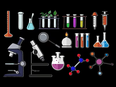 Science Lab Equipment Hanging Decor With Test Tubes Beakers Microscopes And Molecular Structures 3d model