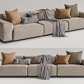 Light Gray Multi Person Sofa With Colorful Cushions And Checkered Throw Blanket 3d model